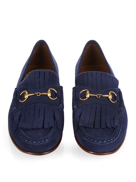 gucci blue suede soft moccasin|gucci chain link loafers.